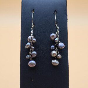 Sterling Silver Tarnished Various Pearls Dangle Earrings A5850